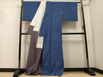 平和屋着物●上質な紬　色無地　鉄御納戸色　正絹　逸品　AABJ9363ph