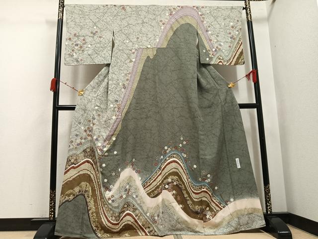 平和屋着物●訪問着　作家物　草花文　暈し染め　金銀彩　正絹　逸品　AABJ9369ph