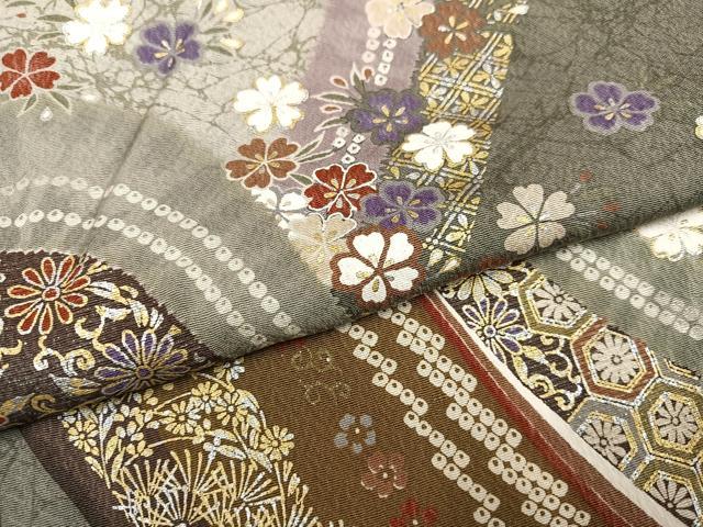 平和屋着物●訪問着　作家物　草花文　暈し染め　金銀彩　正絹　逸品　AABJ9369ph