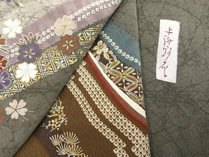 平和屋着物●訪問着　作家物　草花文　暈し染め　金銀彩　正絹　逸品　AABJ9369ph