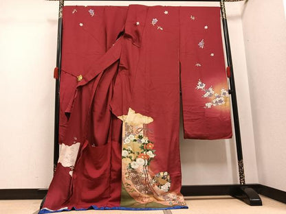 平和屋着物●ファッションブランド　hiromichi nakano　ヒロミチナカノ　振袖　草花文　金彩　仮絵羽　正絹　逸品　未使用　AABJ9370ph