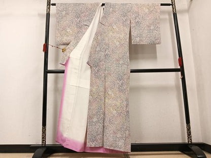 平和屋着物●上質な小紋　乱菊　鬼しぼ縮緬　正絹　逸品　AABJ9378ph