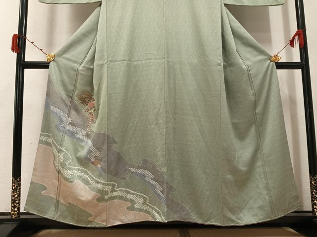 平和屋着物▼中国三大刺繍　汕頭刺繍　スワトウ刺繍　訪問着　絞り　草花文　金彩　正絹　逸品　AABJ9379ph