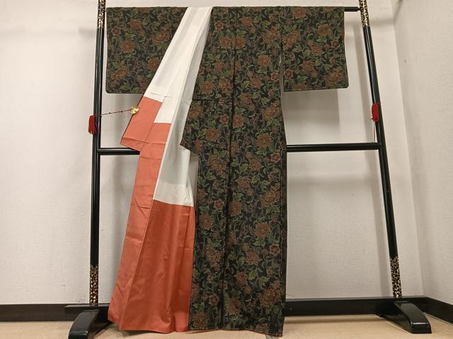 平和屋着物●本場大島紬　更紗唐草文　正絹　逸品　未使用　AABJ9380ph