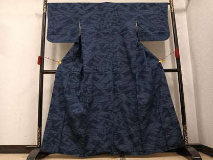 平和屋着物●結城紬　80亀甲　幾何学文様　正絹　逸品　AABJ9382ph