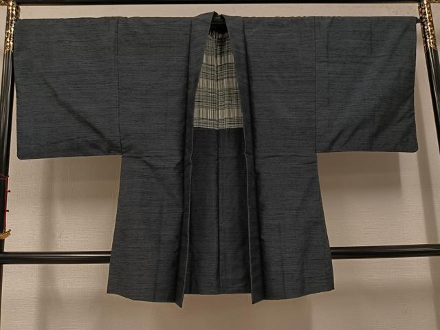 平和屋着物●男性　塩沢紬　アンサンブル　蚊絣　証紙付き　正絹　逸品　AABJ9388ph