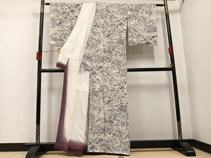 平和屋着物●上質な小紋　花鳥文　鬼しぼ縮緬　正絹　逸品　未使用　AABJ9392ph