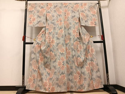 平和屋着物●本場大島紬　白大島　一元7マルキ　草花文　正絹　逸品　AABJ9393ph