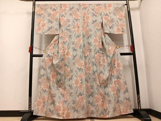 平和屋着物●本場大島紬　白大島　一元7マルキ　草花文　正絹　逸品　AABJ9393ph