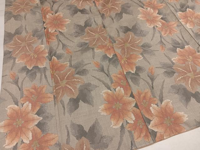 平和屋着物●本場大島紬　白大島　一元7マルキ　草花文　正絹　逸品　AABJ9393ph