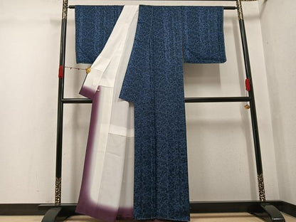 平和屋着物●上質な小紋　藍　草花文　さが美扱い　正絹　逸品　未使用　AABJ9395ph