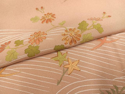 平和屋着物●訪問着　駒刺繍　立波花鳥舞蝶文　金彩　正絹　逸品　AABJ9396ph
