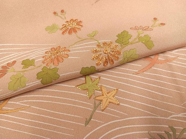 平和屋着物●訪問着　駒刺繍　立波花鳥舞蝶文　金彩　正絹　逸品　AABJ9396ph
