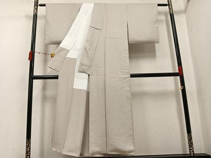 平和屋着物●上質な色無地　お召地　幾何学地紋　潤色　正絹　逸品　AABJ9397ph