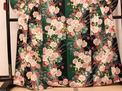 平和屋着物●H・L（アッシュエル）　HENRI-LUC CHAPUIS　小振袖　二尺袖　草花文　金彩　洗える着物　AABJ9398ph