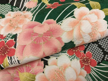 平和屋着物●H・L（アッシュエル）　HENRI-LUC CHAPUIS　小振袖　二尺袖　草花文　金彩　洗える着物　AABJ9398ph