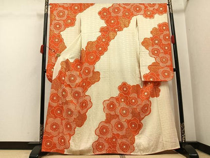 平和屋着物●豪華振袖　駒刺繍　絞り　梅　金彩　正絹　逸品　AABJ9399ph