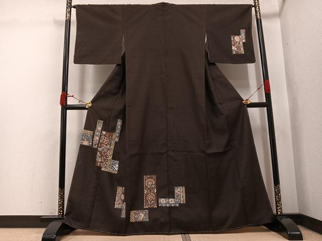 平和屋着物●　中国三大刺繍　汕頭刺繍　スワトウ刺繍　相良刺繍　訪問着　紬地　更紗文　正絹　逸品　未使用　AABJ9400ph