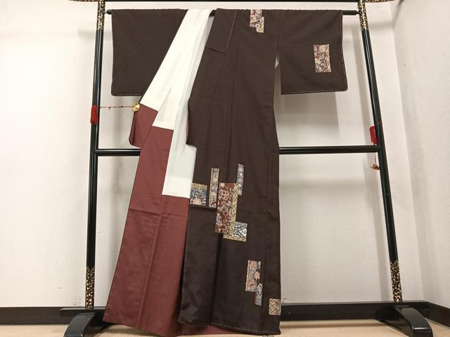 平和屋着物●　中国三大刺繍　汕頭刺繍　スワトウ刺繍　相良刺繍　訪問着　紬地　更紗文　正絹　逸品　未使用　AABJ9400ph