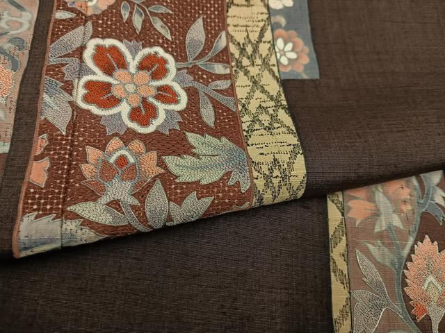 平和屋着物●　中国三大刺繍　汕頭刺繍　スワトウ刺繍　相良刺繍　訪問着　紬地　更紗文　正絹　逸品　未使用　AABJ9400ph
