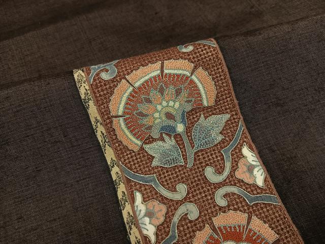 平和屋着物●　中国三大刺繍　汕頭刺繍　スワトウ刺繍　相良刺繍　訪問着　紬地　更紗文　正絹　逸品　未使用　AABJ9400ph