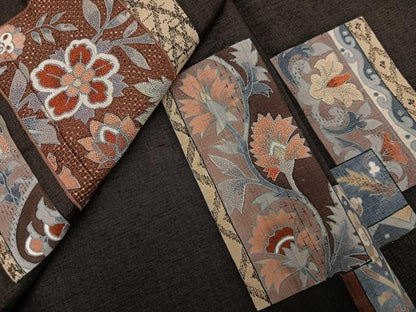 平和屋着物●　中国三大刺繍　汕頭刺繍　スワトウ刺繍　相良刺繍　訪問着　紬地　更紗文　正絹　逸品　未使用　AABJ9400ph