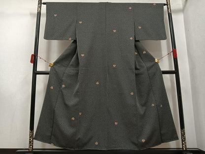 平和屋着物●上質な小紋　亀甲花文　黒地　正絹　逸品　未使用　AABJ9401ph