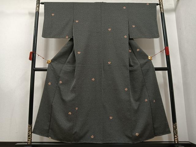 平和屋着物●上質な小紋　亀甲花文　黒地　正絹　逸品　未使用　AABJ9401ph