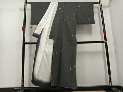 平和屋着物●上質な小紋　亀甲花文　黒地　正絹　逸品　未使用　AABJ9401ph