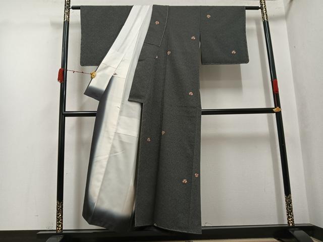 平和屋着物●上質な小紋　亀甲花文　黒地　正絹　逸品　未使用　AABJ9401ph