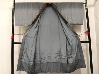 平和屋着物●男性　長襦袢　袷　縞　暈し染め　正絹　逸品　AABJ9402ph