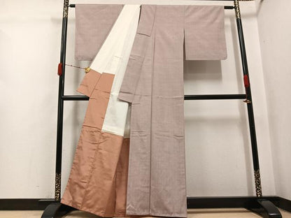 平和屋着物●上質な紬　色無地　枯野色　正絹　逸品　未使用　AABJ9403ph