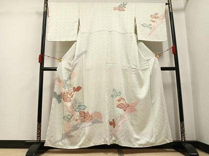 平和屋着物●訪問着　駒刺繍　絞り　草花文　金彩　正絹　逸品　未使用　AABJ9416ph