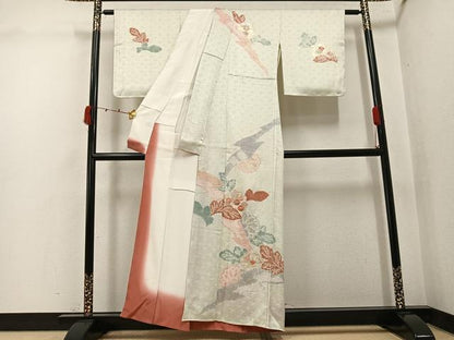 平和屋着物●訪問着　駒刺繍　絞り　草花文　金彩　正絹　逸品　未使用　AABJ9416ph