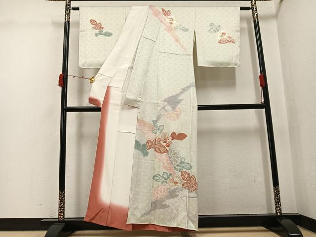 平和屋着物●訪問着　駒刺繍　絞り　草花文　金彩　正絹　逸品　未使用　AABJ9416ph