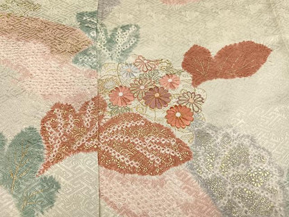 平和屋着物●訪問着　駒刺繍　絞り　草花文　金彩　正絹　逸品　未使用　AABJ9416ph