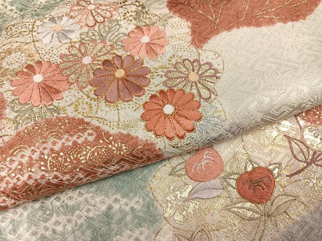 平和屋着物●訪問着　駒刺繍　絞り　草花文　金彩　正絹　逸品　未使用　AABJ9416ph