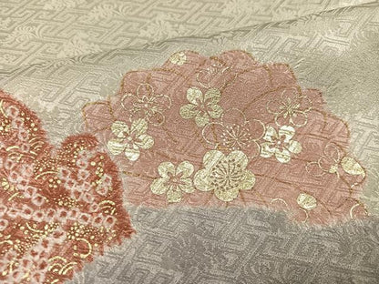 平和屋着物●訪問着　駒刺繍　絞り　草花文　金彩　正絹　逸品　未使用　AABJ9416ph