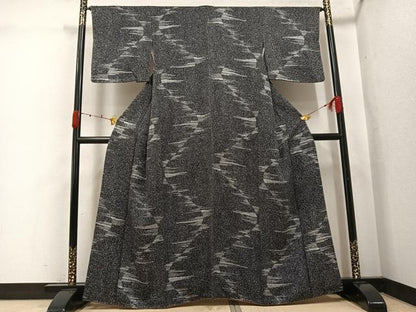 平和屋着物●上質な小紋　霞文　たたき染め　黒地　正絹　逸品　AABJ9418ph