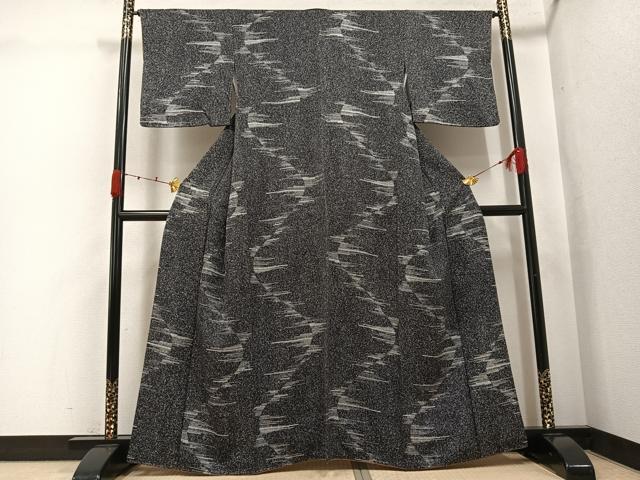 平和屋着物●上質な小紋　霞文　たたき染め　黒地　正絹　逸品　AABJ9418ph