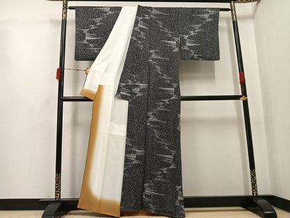 平和屋着物●上質な小紋　霞文　たたき染め　黒地　正絹　逸品　AABJ9418ph