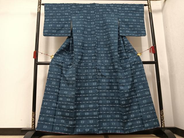 平和屋着物●飯田紬　横段文　正絹　逸品　AABJ9419ph
