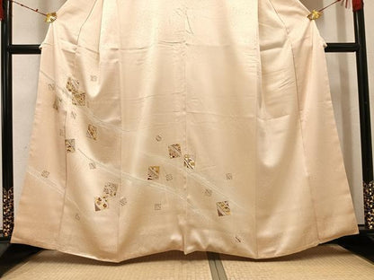 平和屋着物●銀座きしや　訪問着　駒刺繍　色紙吉祥草花文　金彩　たとう紙付き　正絹　逸品　AABJ9420ph