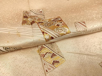 平和屋着物●銀座きしや　訪問着　駒刺繍　色紙吉祥草花文　金彩　たとう紙付き　正絹　逸品　AABJ9420ph