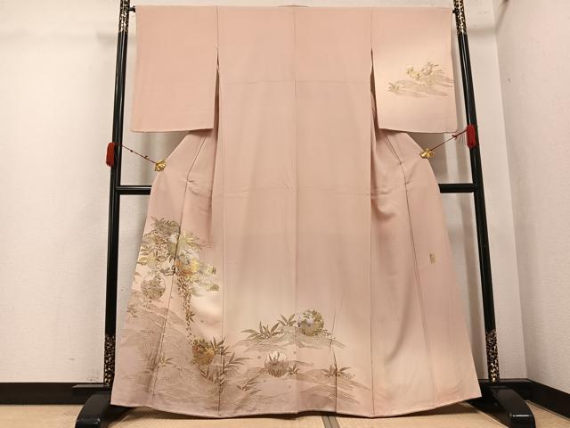 平和屋着物●金彩友禅　卓越技能者・名工・和田光正　訪問着　雪輪立波花文　暈し染め　金銀彩　正絹　逸品　AABJ9423ph