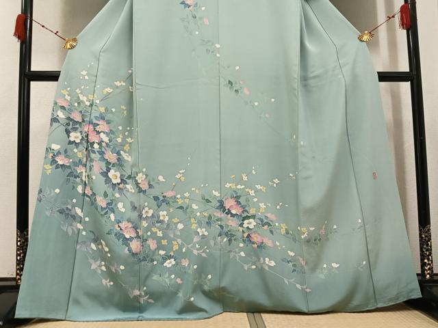 平和屋着物●十日町友禅作家　阿部佳雪　訪問着　枝花文　暈し染め　正絹　逸品　AABJ9427ph