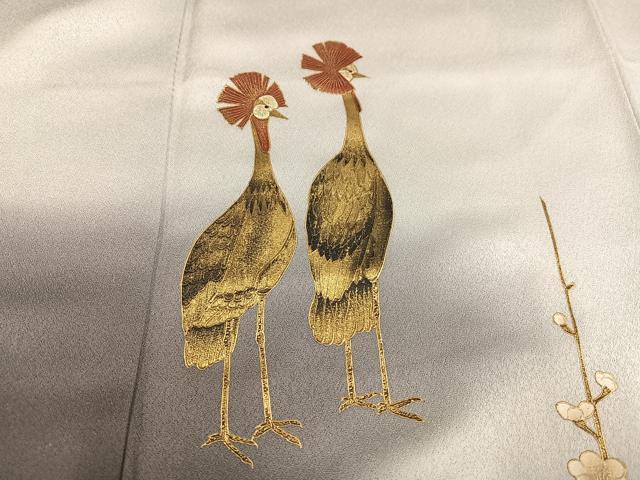 平和屋着物●訪問着　立波枝梅文　冠鶴　暈し染め　金彩　正絹　逸品　AABJ9428ph