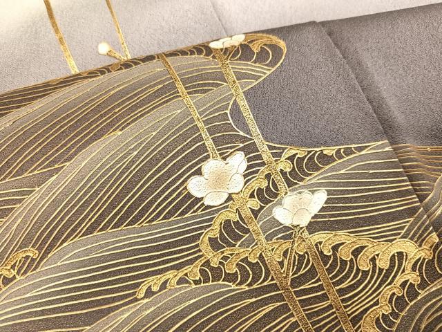 平和屋着物●訪問着　立波枝梅文　冠鶴　暈し染め　金彩　正絹　逸品　AABJ9428ph