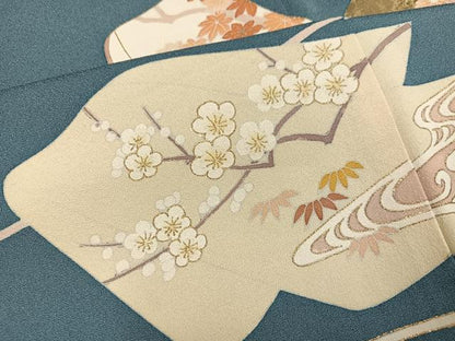 平和屋着物●色留訪問着　草花文　金彩　正絹　逸品　AABJ9430ph