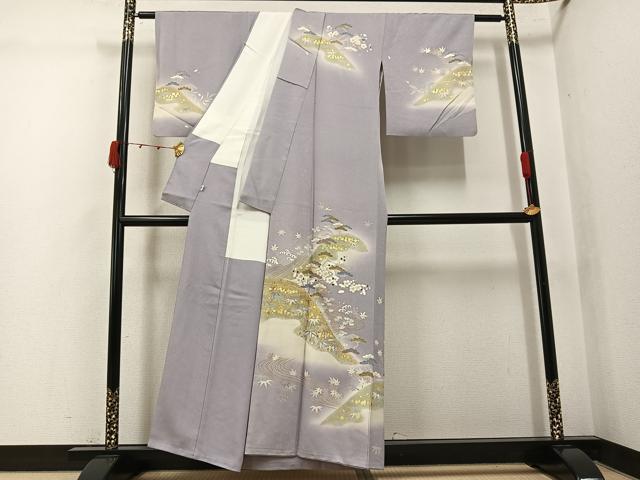 平和屋着物●訪問着　駒刺繍　松竹梅　暈し染め　金彩　正絹　逸品　AABJ9436ph